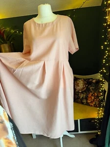❣️Garten Landhaus Kleid Rosa Unterkleid Lagenlook Taschen Leinen XL 2XL rosa - Bild 1 von 6