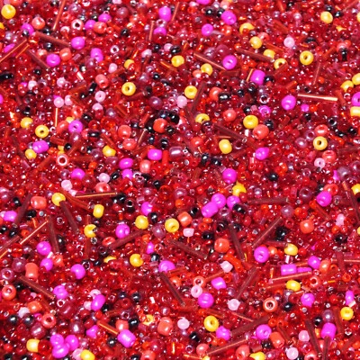 50g Seed & Bugle Mixes - Berry Mix, 1mm~7mm Glass Beads - Red, Pink + More - Image 1 of 4