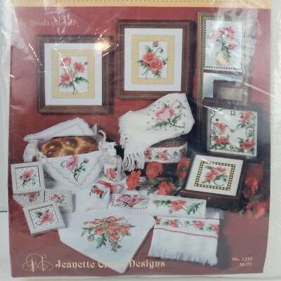 Jeanette Crews 1233~Poppies & Polka Dots~Zweigart Alba Cloth 14 Count~White~NEW - Image 1 of 3