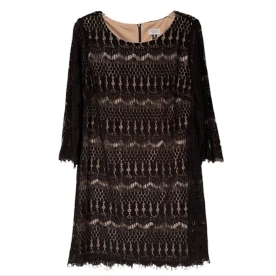 RSVP Vestido Jennie Festoneado Negro Y Desnudo Encaje Talla 10 Nuevo Sin Etiquetas Foto 1 de 4