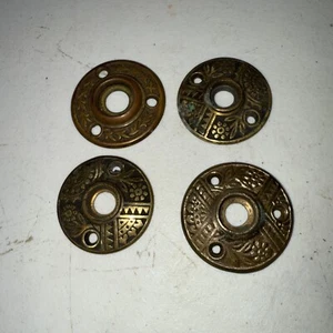 Antique Brass Door Knob Rosettes Victorian Door Hardware Lot of 4 - Picture 1 of 5