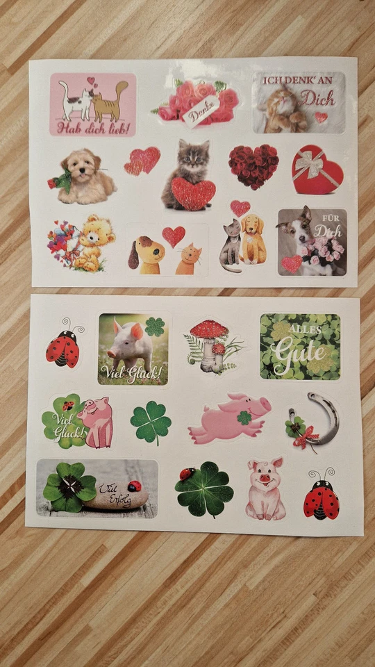 2 Aufkleberbogen Stickerbogen Bogen Aufkleber Sticker Liebe Herz Glück Kleeblatt - Bild 1 von 1
