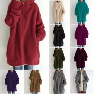 Womens Long Sleeve Zip Up Hoodie Tops Ladies Casual Baggy Hooded Sweatshirt Coat - Picture 1 of 37