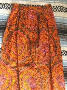 Vtg 60s 70s Canvas PSYCHEDELIC Art FLORAL Print PLEAT Boho HOSTESS MAXI Skirt XS - Picture 1 of 6