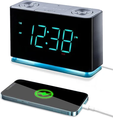 Emerson Radio Alarm Clock Bluetooth Speaker iPhone Android Charger with USB port - Image 1 of 4