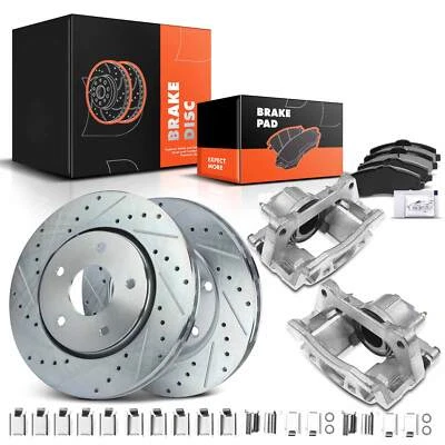 Front Drilled Brake Rotor & Pad + Brake Caliper for Chrysler Town&Country Dodge - Image 1 of 4
