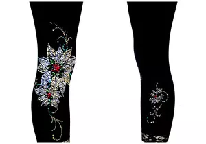Plus Capri Length Leggings Rhinestone Embellished Gold & Silver Poinsettia's - Picture 1 of 4