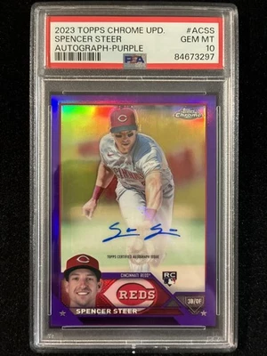 2023 Topps Chrome Spencer Steer #AC-SS Rookie Autographs Purple 001/250 (AU,RC) - Image 1 of 3