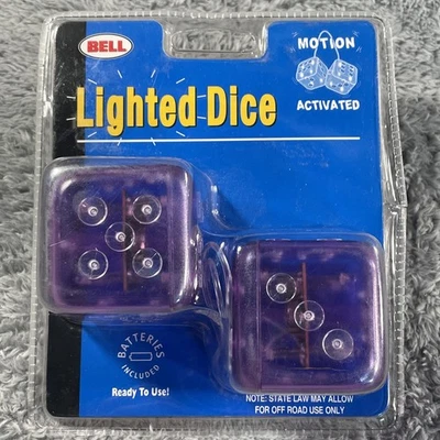 Bell Plastic Motion Light Up 骰子 透明/紫色 复古 罕见物品 2001 HTF NOS — 第 1/4 张图片