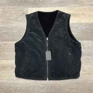AllSaints Mens Lecco Black Corduroy Cotton Faux Sherpa Lining Zip Up Vest 2XL - Picture 1 of 16