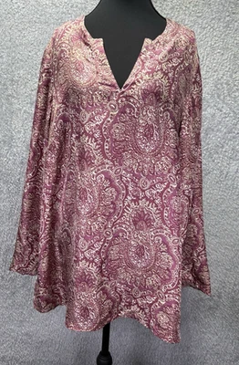 Lane Bryant Sz 18/20 100% Silk Tunic Top Blouse Rose Floral V Neck Boho Artsy - Image 1 of 4