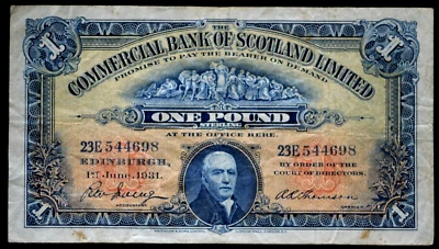 COMMERCIAL BANK OF SCOTLAND, JUNE 1931, PITCAIRN, POUND BANKNOTE. 20 - Image 1 of 2