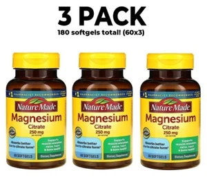 High Absorption Magnesium Citrate, 3 PACK, 250 mg per serving, 60 softgels x 3 - Picture 1 of 4