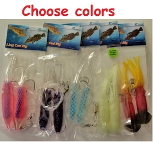 10 Packungen 4,5" Ling Dorsch zwei Bulb Tintenfisch Rigs Angelköder - FARBE WÄHLBAR - Bild 1 von 7