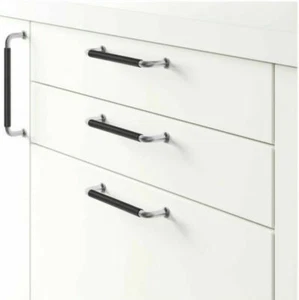 New IKEA Bjarred Handle Stainless Steel Black Leather - 6 7/8" - Picture 1 of 9