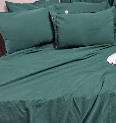 Dark Green Linen Bedding Set Queen Comforter Twin Full Queen King Duvet Set - Image 1 of 3