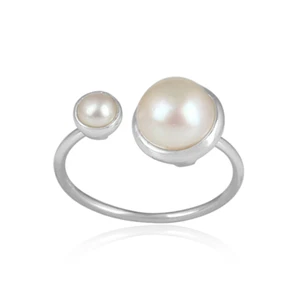 Sterling Silver Double Gemstone Pearl Ring Handmade Women Jewelry For Vacation - Picture 1 of 9