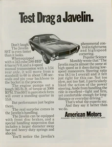 1968 American Motors AMC Javelin SST 343 4-Barrel V8 Test Drag VINTAGE PRINT AD - Picture 1 of 2