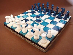 Luxury Chess Board Game with Chess Pieces /Marble & Turquoise Stone Chess Set - Picture 1 of 4