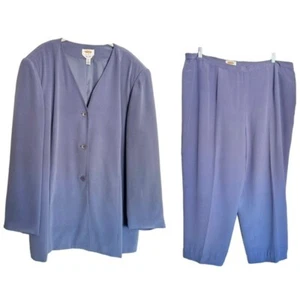 Talbots Lavender Blue Pant Suit Size 22W/24W Pure Silk 2 Piece Set Jacket Pants - Picture 1 of 15