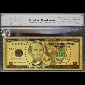 Billete de oro 2009 $5 cinco dólares coleccionable con bolsa y certificado - Imagen 1 de 2