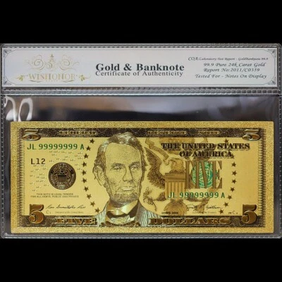 Gold 2009 $5 Five Dollars Banknote Collectible with Bag & Certificate - Image 1 of 2