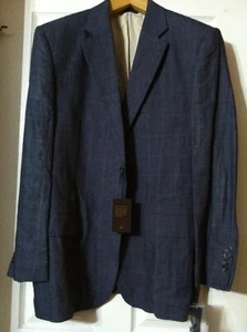 TASSO ELBA MENS NEW BLUE PLAID 100%LINEN SPORT COAT JACKET BLAZER SIZE:XL - Picture 1 of 3