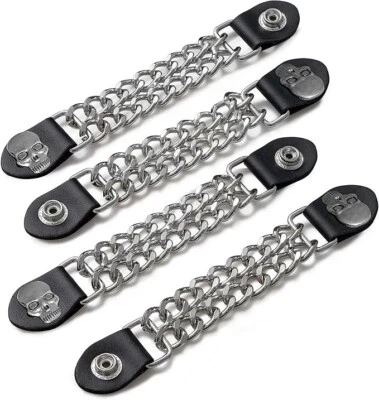 Diamond Plate 4 pc Motorcycle Vest Extender Set - 6.5 in - Skull Engraving - Bild 1 von 4
