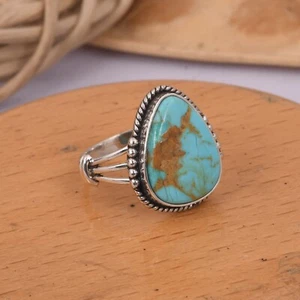 925 Sterling Silver Natural Kingman Turquoise Large Gemstone Ring For Engagement - Picture 1 of 13