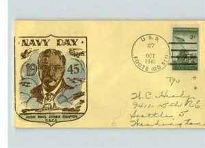 1945 TEDDY ROOSEVELT pic on Navy Day canc. USS FOOTE Navy Ship cancel - Picture 1 of 1