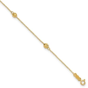14k Yellow Gold Diamond-cut Bead w/ 1in ext. Anklet 1.16g for Mom - Picture 1 of 7