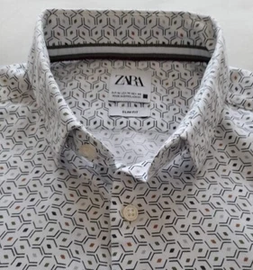 Men's Zara Formal-Casual-School Shirt - White w/Multi Colour Geometric - Medium - Picture 1 of 11