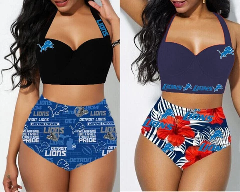 Detroit Lions Womens 2Pcs Bikini Set Beach Sexy Swimsuit Push Up Bathing Wear Cover