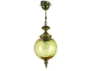 Chandelier Pendant Light Amber Glass Ball Mid Century Modern Modernist - Picture 1 of 9