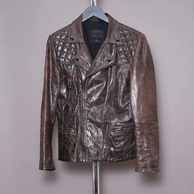 ALL SAINTS Leather Jacket SMALL Mens Brown Biker Bomber Celebrity Grail DROUGHT - Image 1 of 4