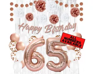 Rose Gold 65th Birthday Decorations for Girls - 40" Number Balloons & More - Picture 1 of 5