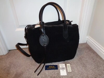 NEW POLO RALPH LAUREN Open Tote Faux Wool & Leather Trim Bag in Black RRP £509 - Image 1 of 4