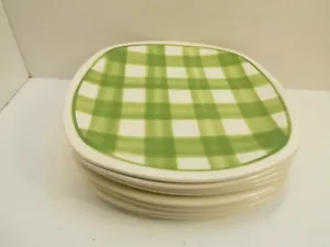 SET OF 9 TG GREEN ART DECO PATIO GINGHAM DINNER PLATES 1950s MID CENTURY - Picture 1 of 5