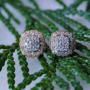 2.30Ct Round Real Moissanite Cluster Halo Stud Earrings 14K Yellow Gold Plated - Picture 1 of 7