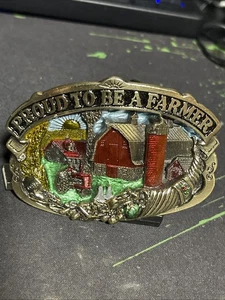 Vintage 1984 “Proud To Be A Farmer” Belt Buckle Serial Number # H1451 - Picture 1 of 18