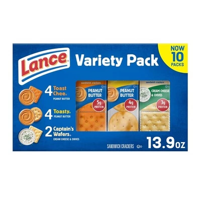 Lance Sandwich Crackers, Variety Pack, 3 Flavors, 10 Individually Wrapped Packs, - Image 1 of 4