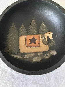 "Arte popular primitivo de Navidad cuenco pintado a mano Navidad oveja madera 6""" - Imagen 1 de 4