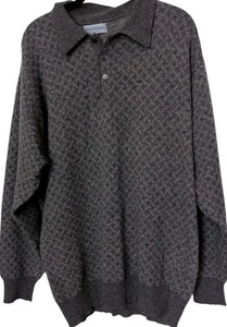 Bullock & Jones Wool Cashmere Silk Blend Three Button Sweater Men L Gray Print - Picture 1 of 9