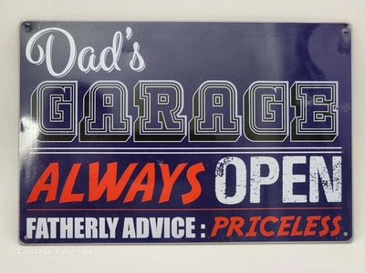Father’s Gift Dads Garage Always Open Metal Hanging Sign Decor 14x8 Smart Loving - Image 1 of 2