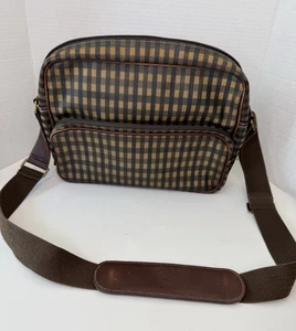 Aquascutum London Vintage Checked Purse Shoulder Bag Brown Leather Made In Italy - Picture 1 of 14
