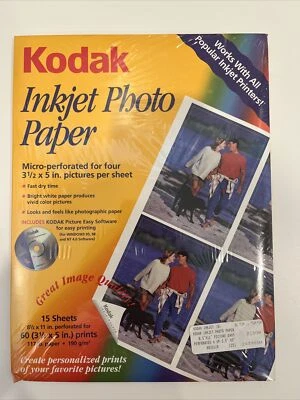 NIP Kodak Inkjet Photo Paper Micro Perforated for 4-3.5x5 in per Sheet 15 Sheets - Image 1 of 2