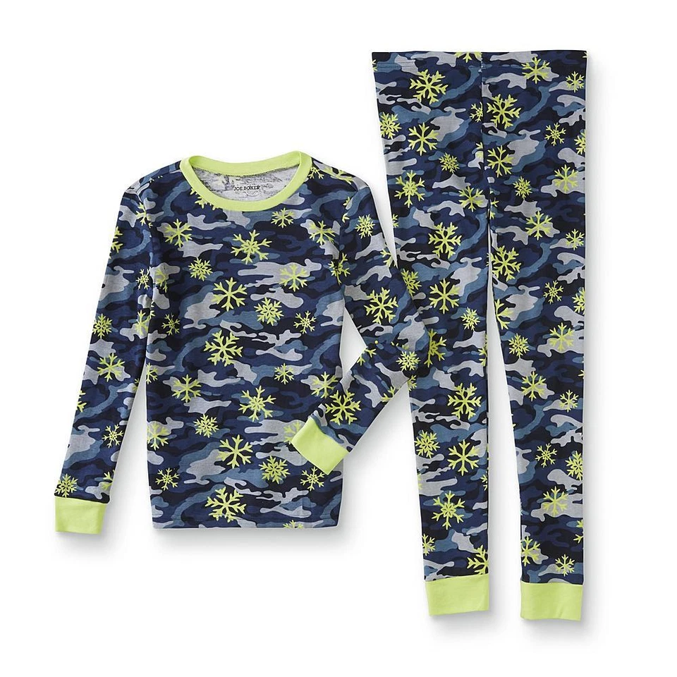 Nuevo conjunto de pijama Joe Boxer de 2 piezas para niños ajustado manga larga y pantalones camuflaje copos de nieve 12 Foto 1 de 1