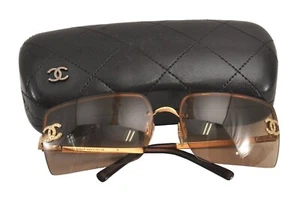 Authentic CHANEL Sunglasses Titanium Rhinestone CC Logos 4092B Brown 4747M - Picture 1 of 10
