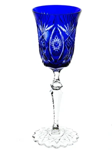 Val St Lambert oder europäischer kobaltblauer Schliff auf klarem Kristall Weinkelch 8 3/8" - Bild 1 von 5