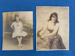 Antigua impresión artística de mujer Edouard Bisson de 1893 con diablo + foto retrato niña en blanco y negro - Imagen 1 de 9